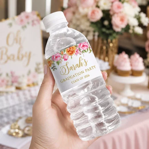 Floral Graduation Party Bottle Stickers - Personalized Class Labels