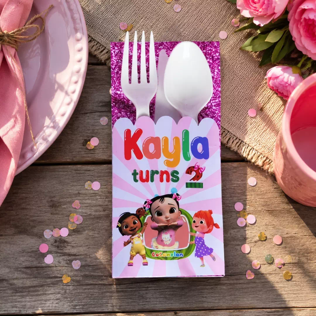 Colourful Cartoon Birthday Personalized Cutlery Set - Image 2