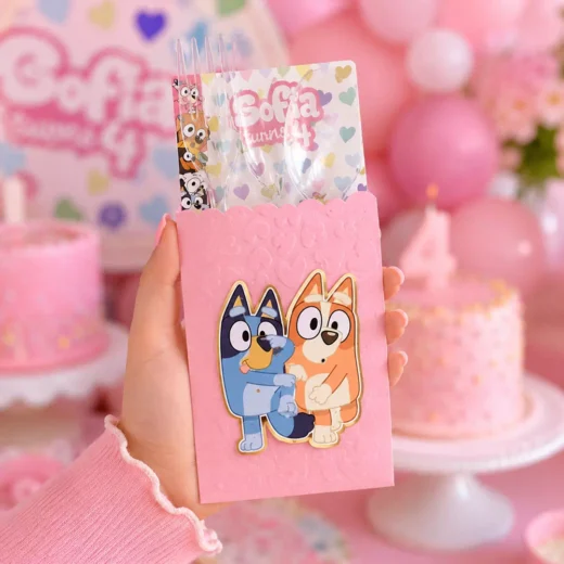 Pink Cartoon Puppy Birthday Personalized Cutlery Set