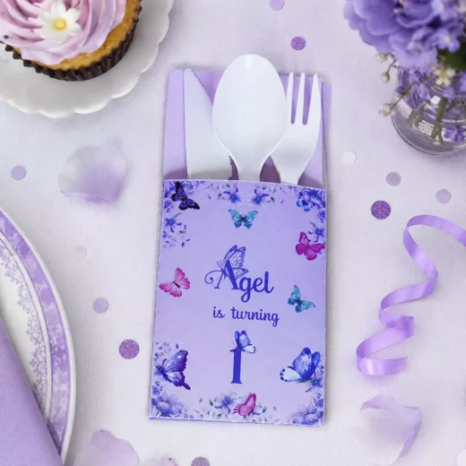 Purple Butterfly First Birthday Personalized Cutlery Set