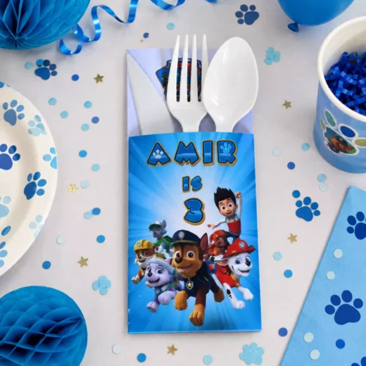 Blue Rescue Puppy Birthday Personalized Cutlery Set
