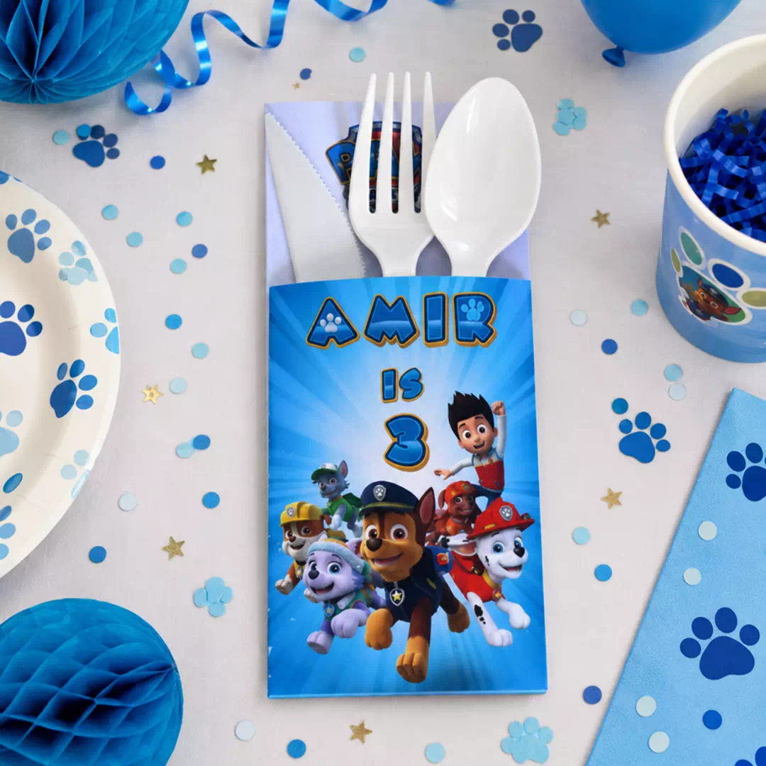 Blue Rescue Puppy Birthday Personalized Cutlery Set