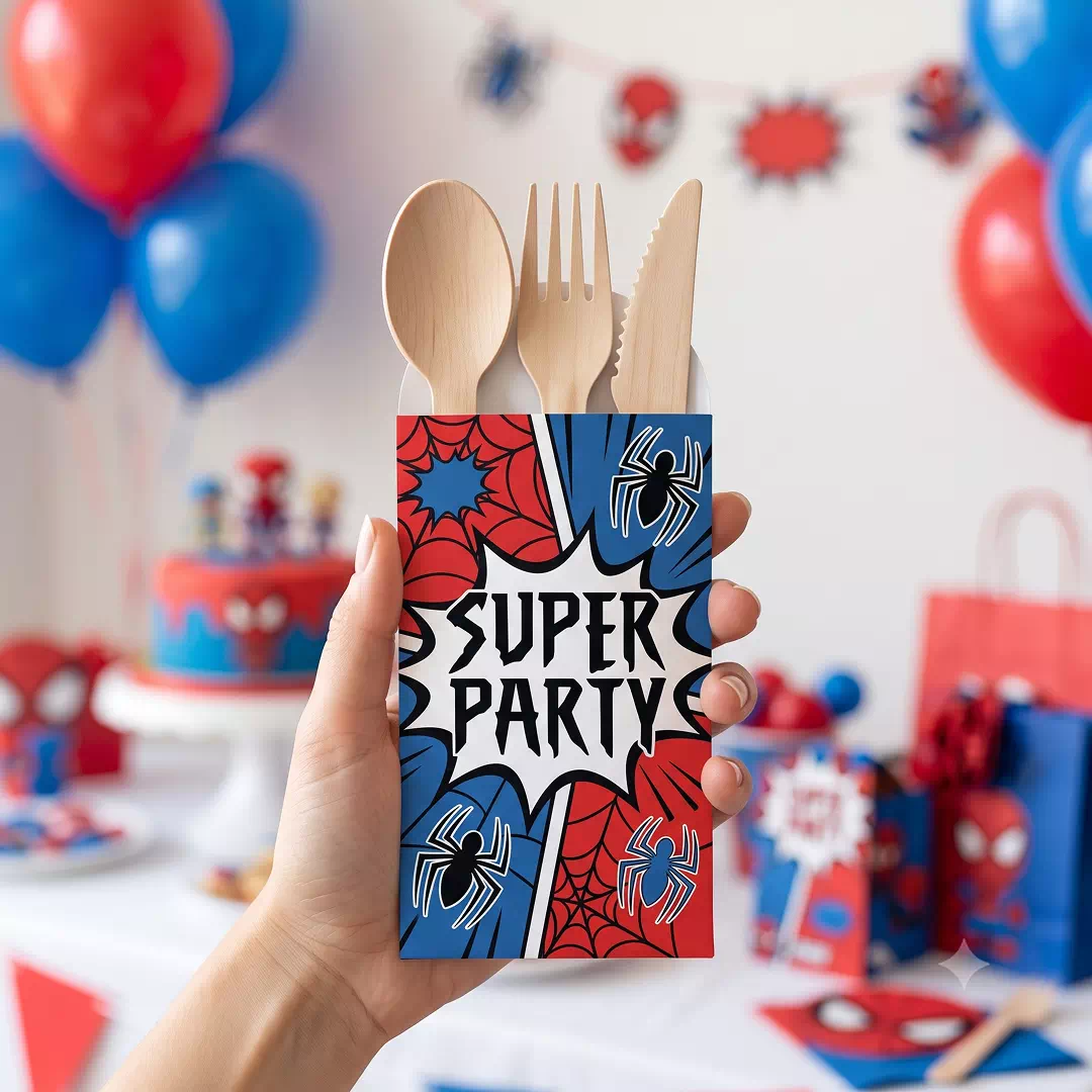 Superhero Comic Personalized Wooden Cutlery Set - Image 2