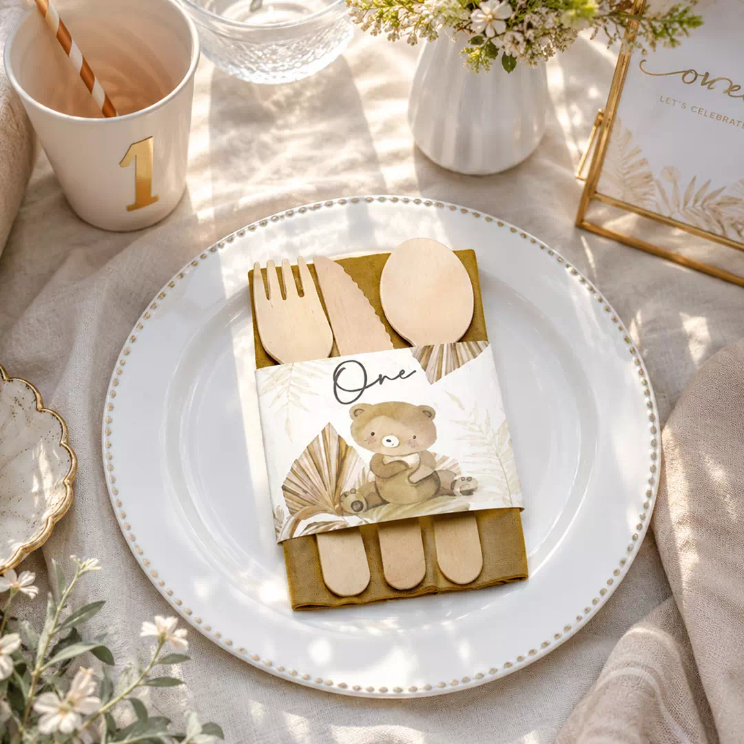 Neutral Bow Wedding Personalized Wooden Cutlery Set - Image 2