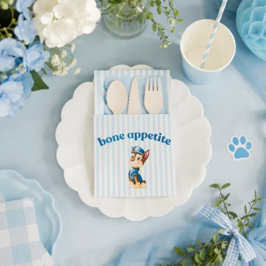 Blue Striped Bone Appétit Personalized Wooden Cutlery Set