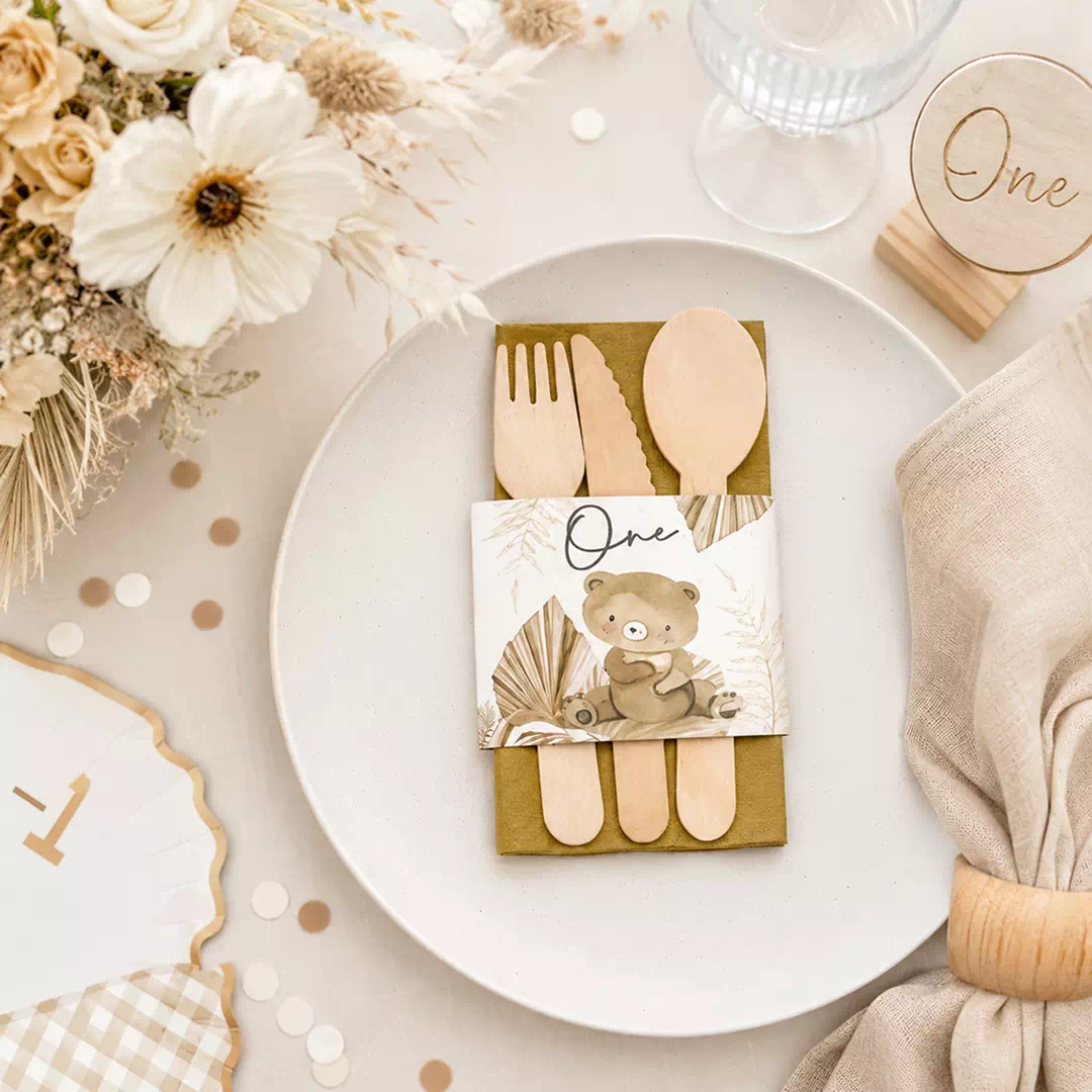 Neutral Bow Wedding Personalized Wooden Cutlery Set - Image 4
