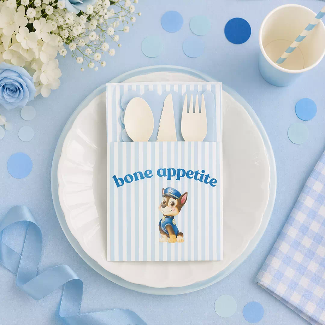 Blue Striped Bone Appétit Personalized Wooden Cutlery Set - Image 4