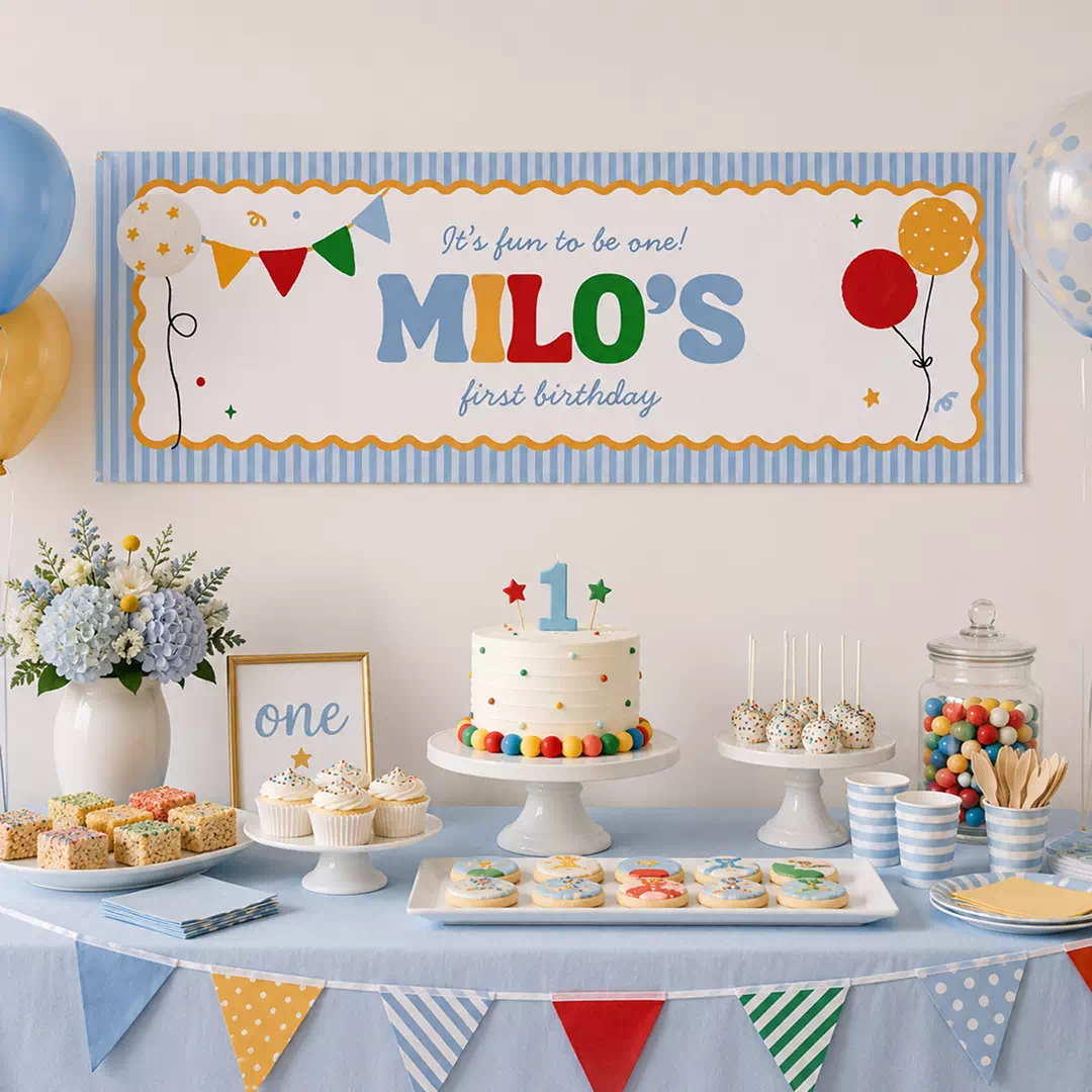 Blue Balloon First Birthday Banner - Image 2