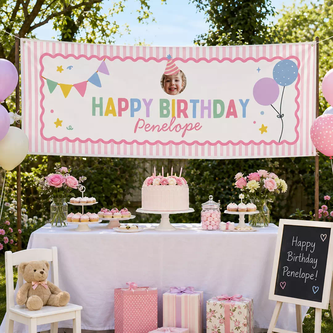 Pink Balloon Personalized Birthday Banner - Image 2