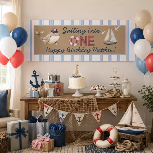 Nautical Sailor First Birthday Banner