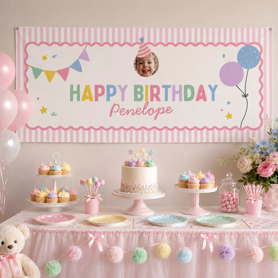 Pink Balloon Personalized Birthday Banner