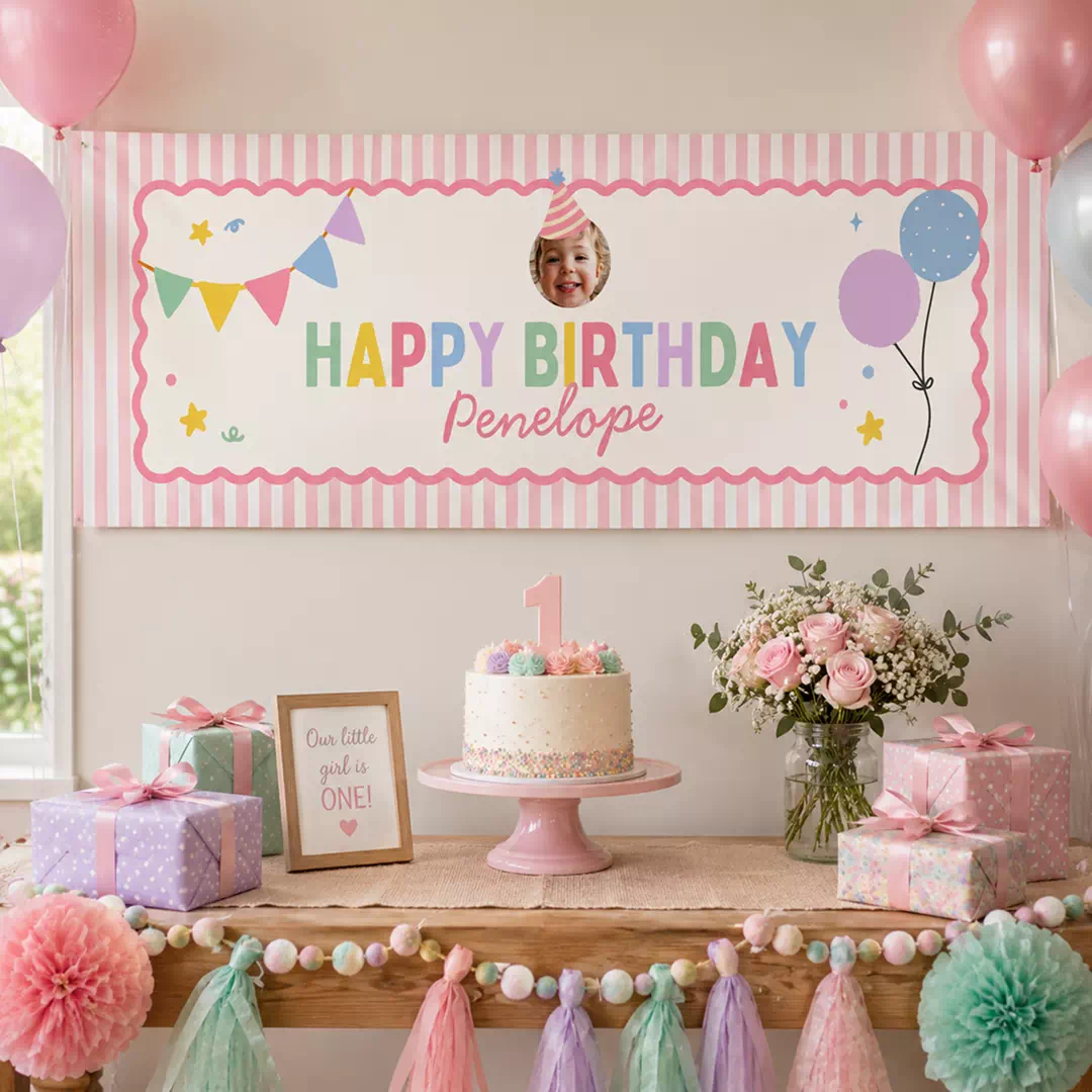 Pink Balloon Personalized Birthday Banner - Image 4
