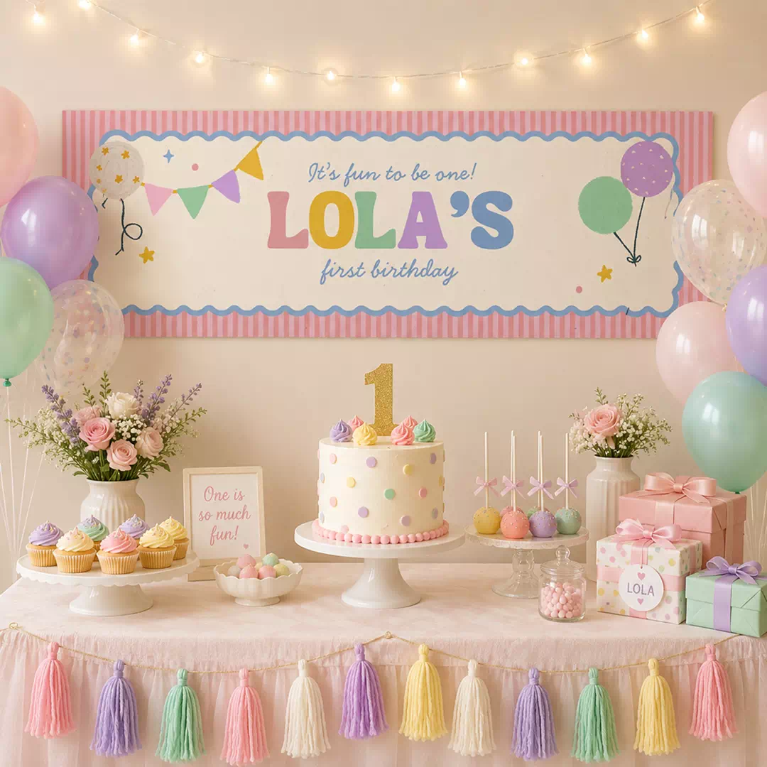 Pastel Bunting First Birthday Banner - Image 2