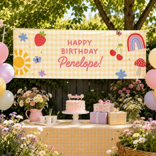 Retro Cherry Rainbow Birthday Banner
