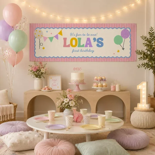 Pastel Bunting First Birthday Banner