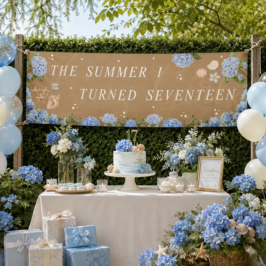 Blue Floral Seventeenth Birthday Banner - Image 2