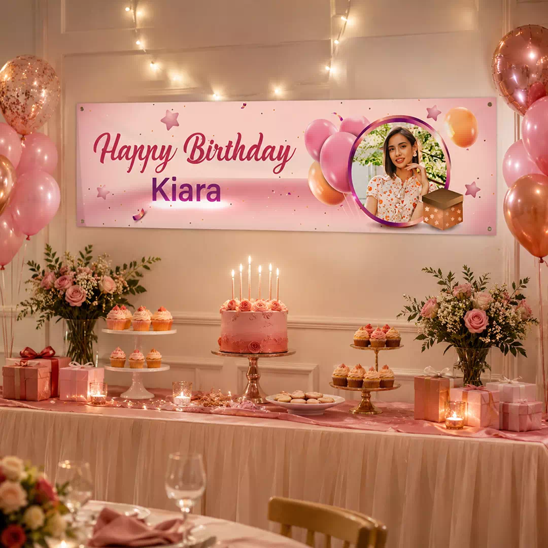 Pink Floral Photo Birthday Banner - Image 4