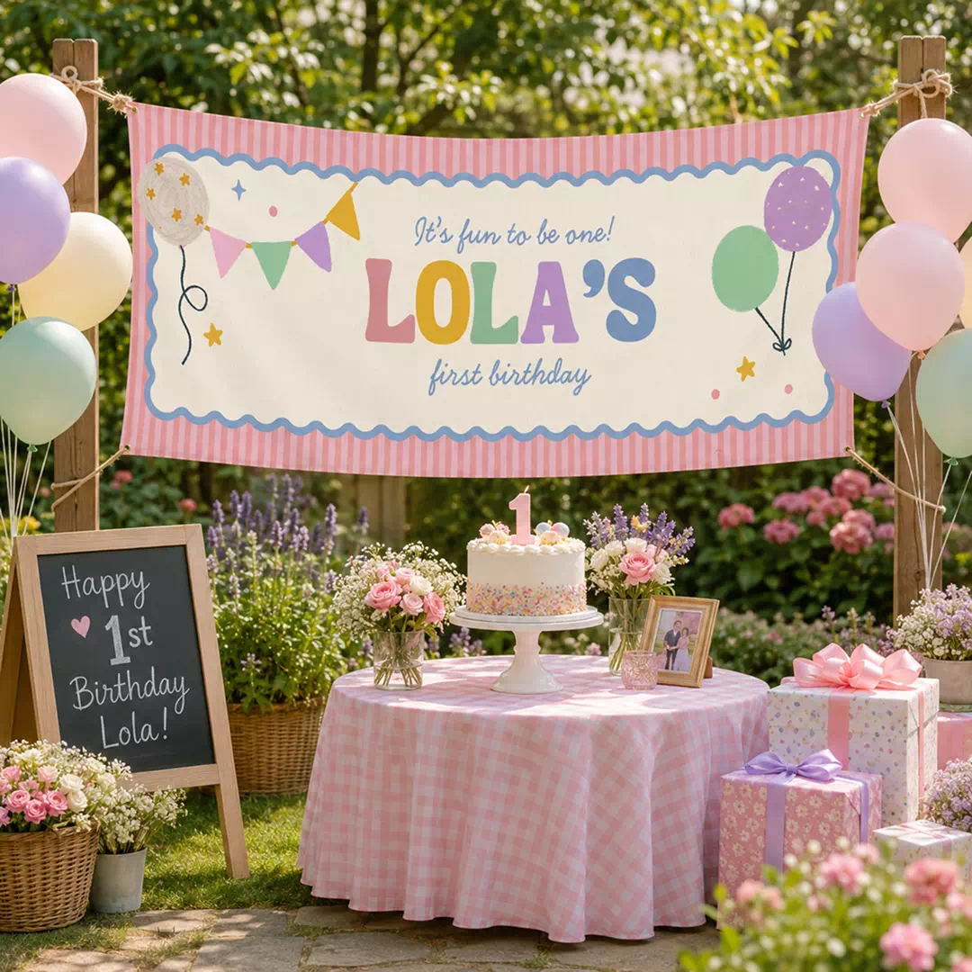 Pastel Bunting First Birthday Banner - Image 4