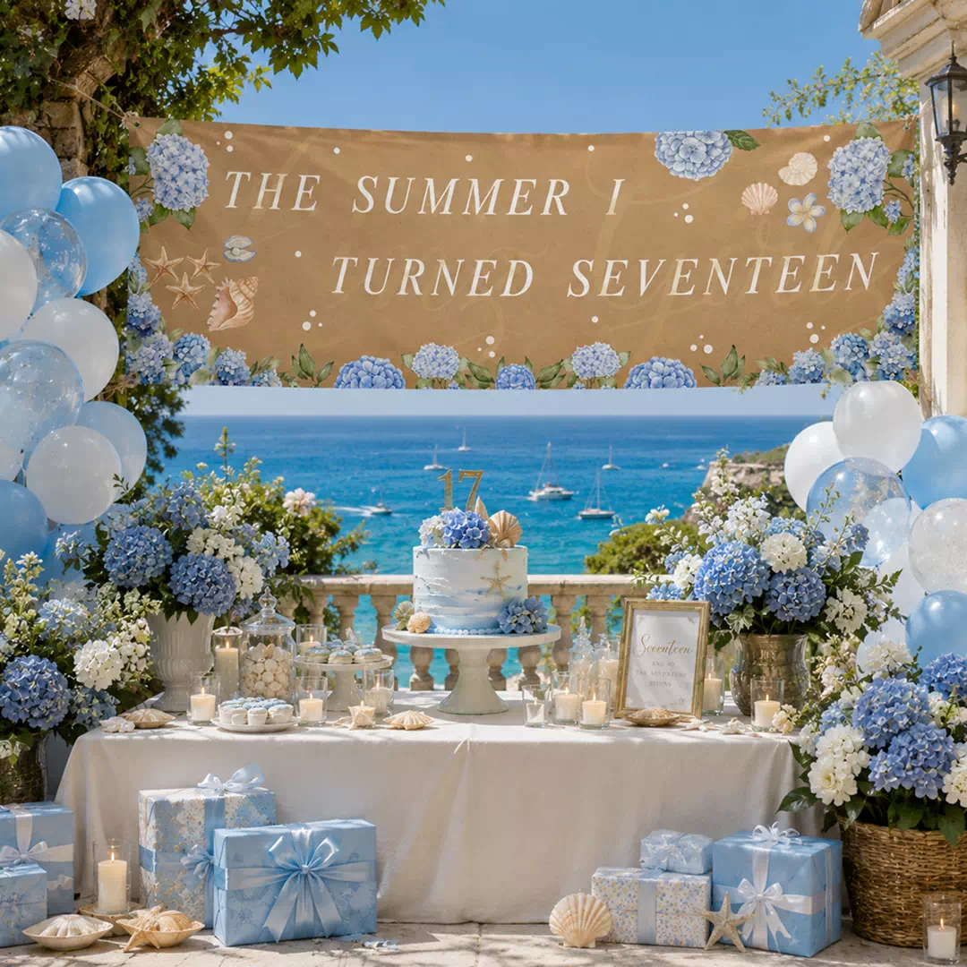 Blue Floral Seventeenth Birthday Banner - Image 4