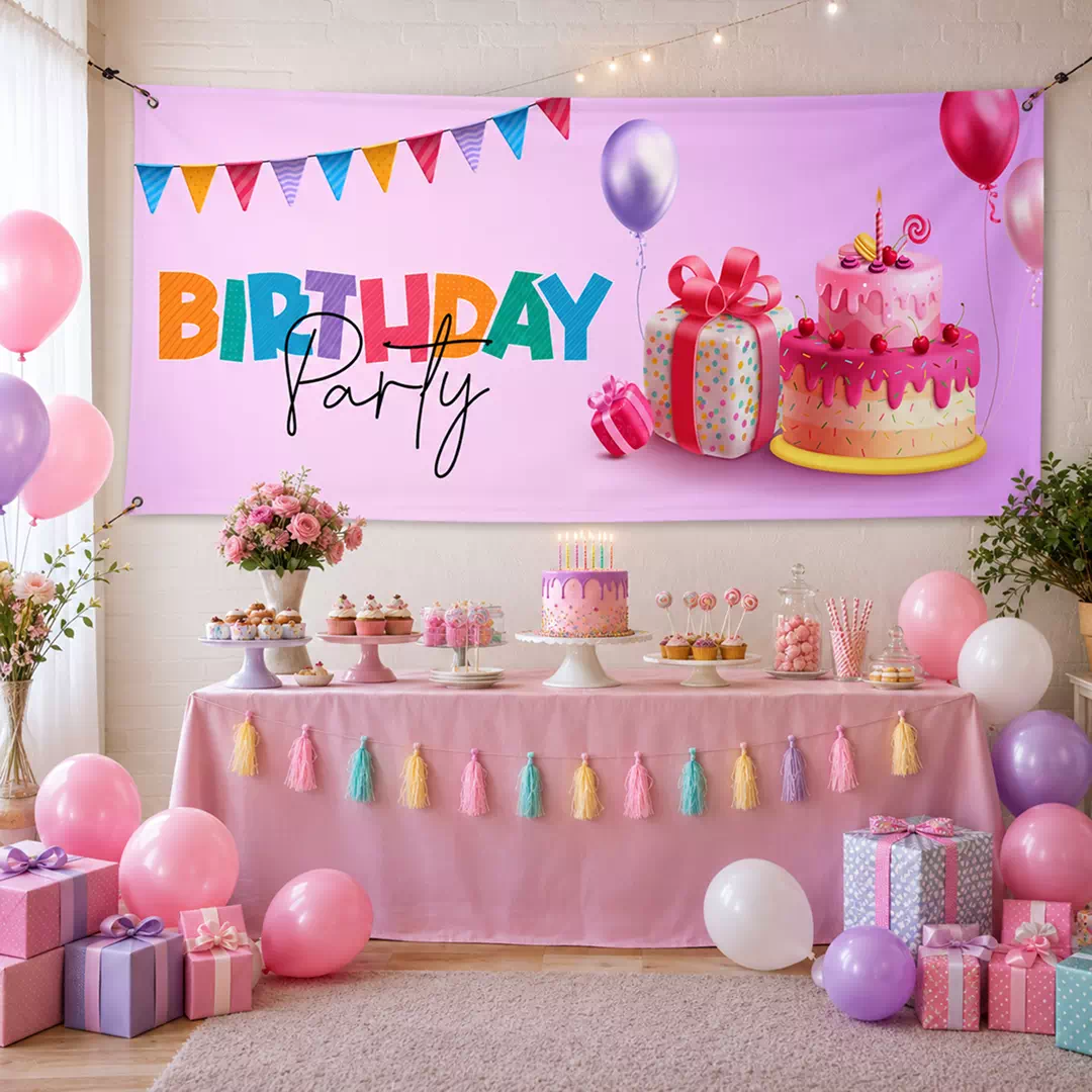 Colourful Cake Birthday Party Banner - Image 2