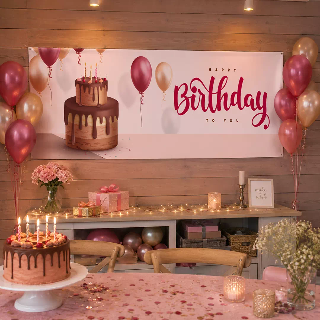Rose Gold Elegant Birthday Banner - Image 2