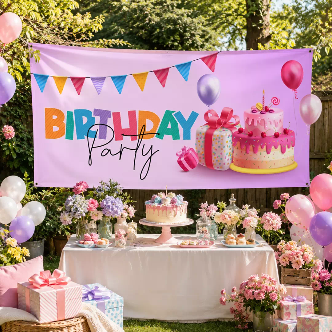 Colourful Cake Birthday Party Banner