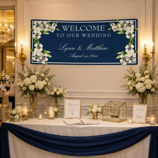 Navy Botanical Wedding Welcome Banner