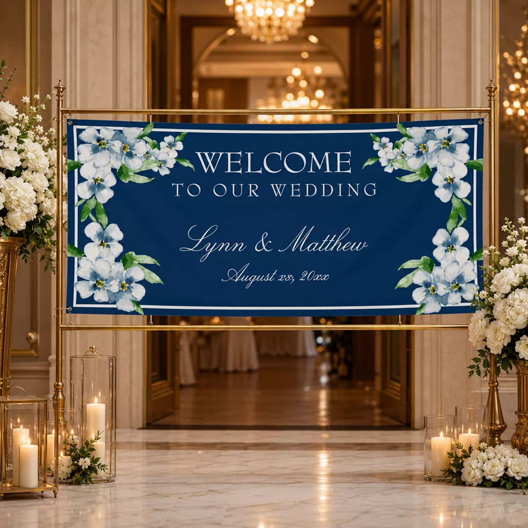 Navy Botanical Wedding Welcome Banner - Image 3