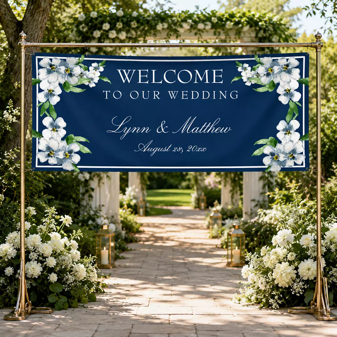 Navy Botanical Wedding Welcome Banner - Image 4