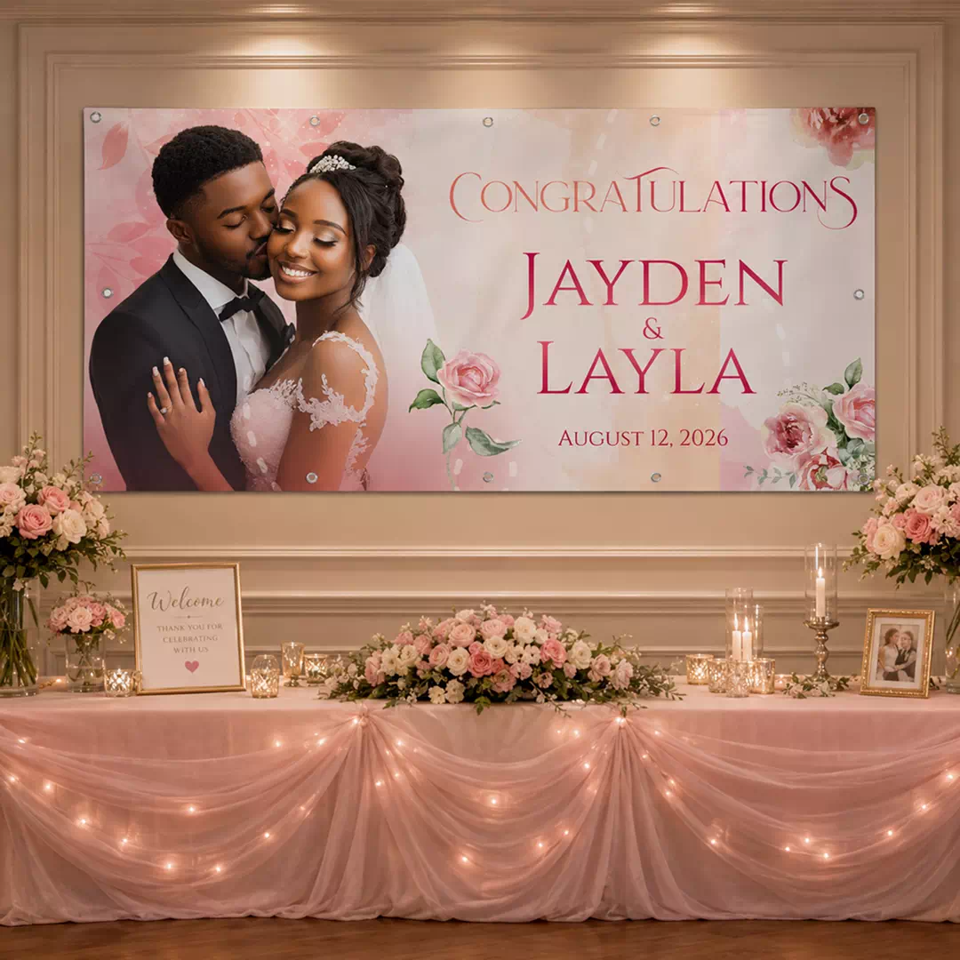 Blush Floral Photo Wedding Congratulations Banner - Image 2