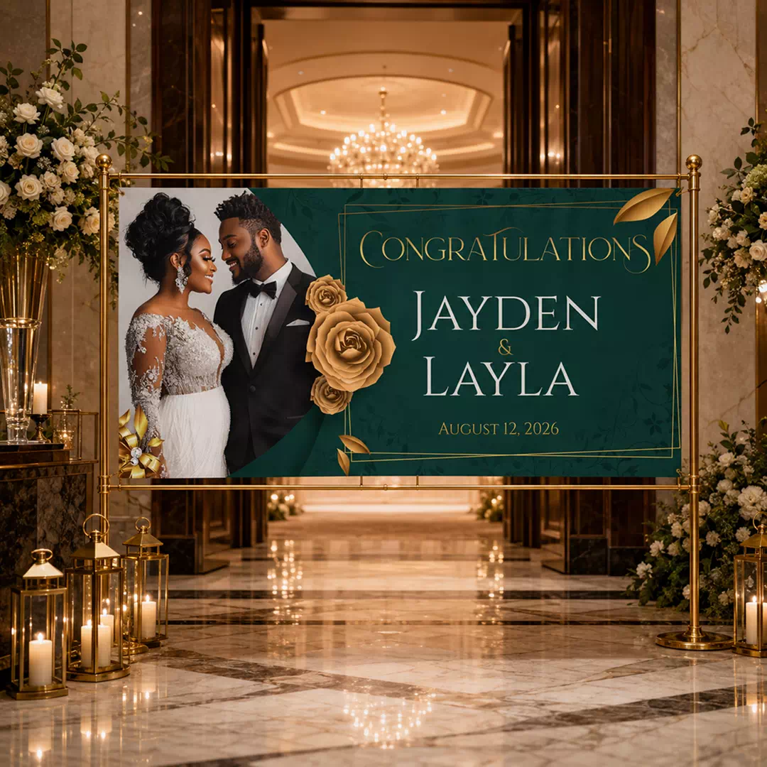 Emerald Gold Photo Wedding Congratulations Banner