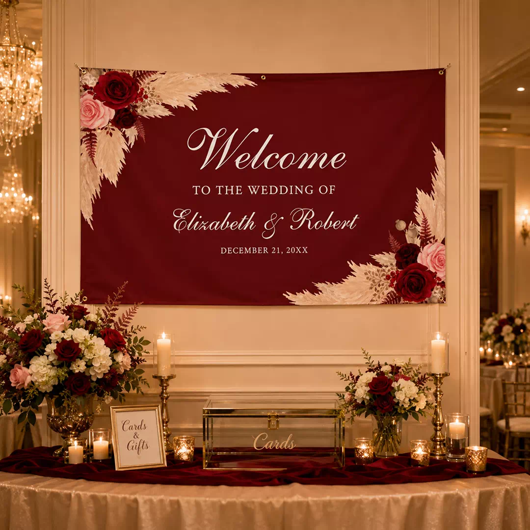 Burgundy Floral Wedding Welcome Banner - Image 2