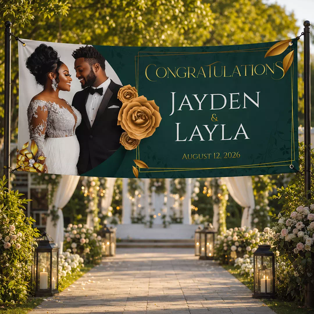 Emerald Gold Photo Wedding Congratulations Banner - Image 3