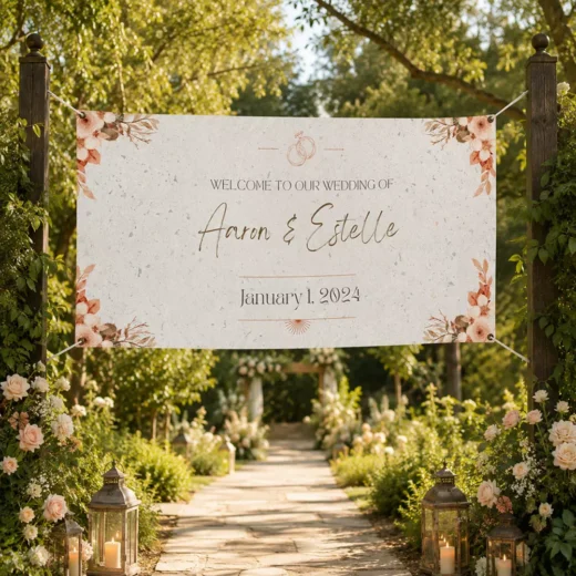 Ivory Botanical Wedding Welcome Banner