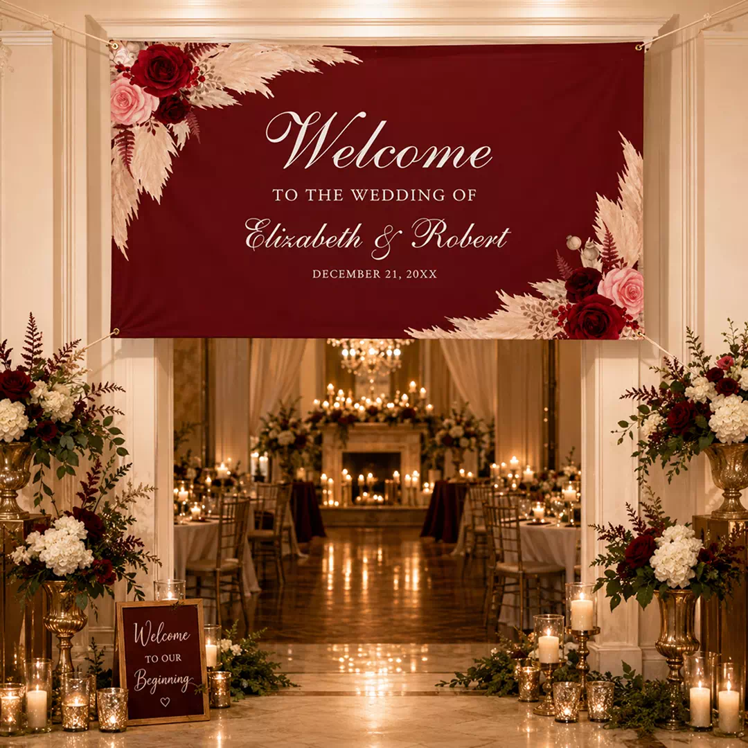 Burgundy Floral Wedding Welcome Banner - Image 3