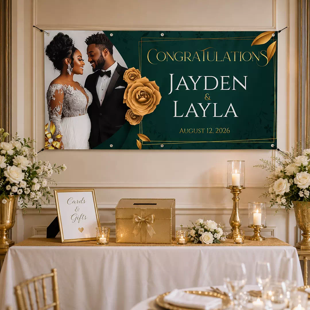Emerald Gold Photo Wedding Congratulations Banner - Image 4