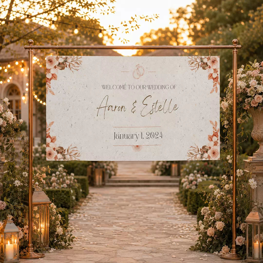 Ivory Botanical Wedding Welcome Banner - Image 4