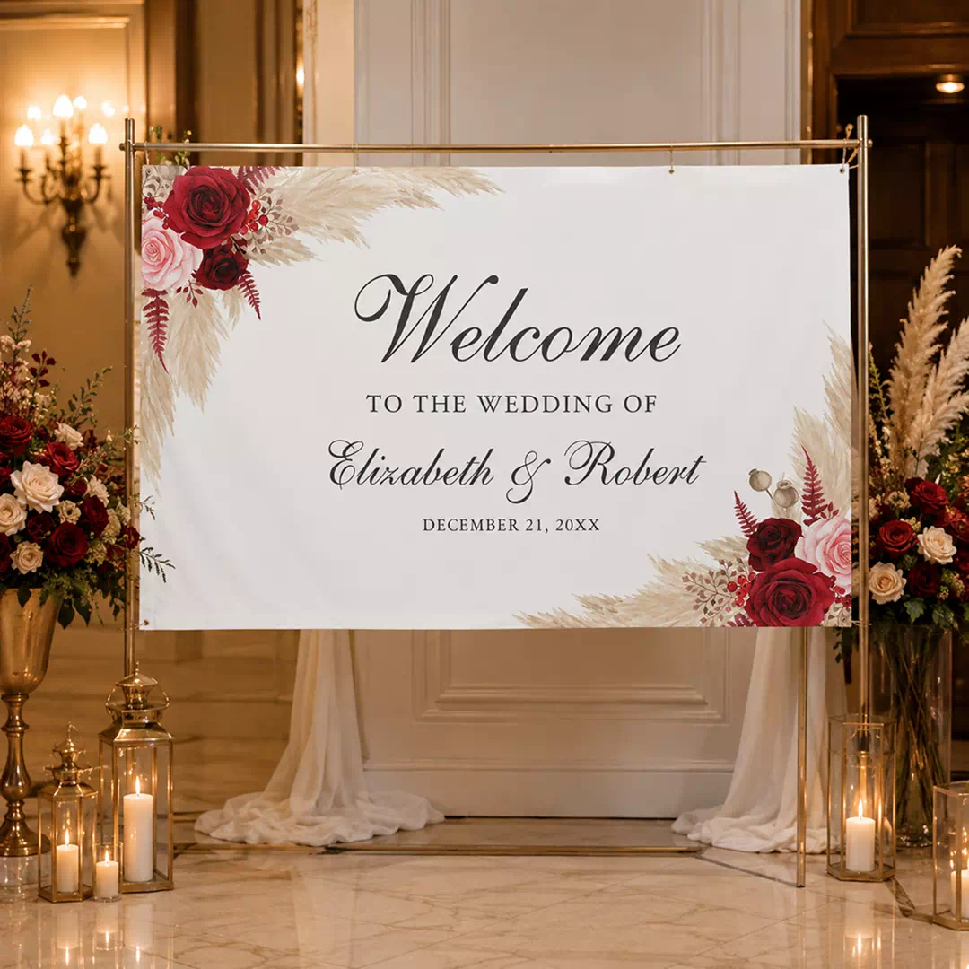 Burgundy Rose Wedding Welcome Banner - Image 4