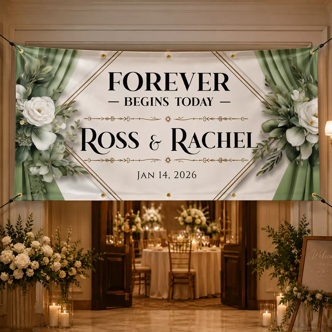 Greenery White Rose Wedding Welcome Banner - Image 2