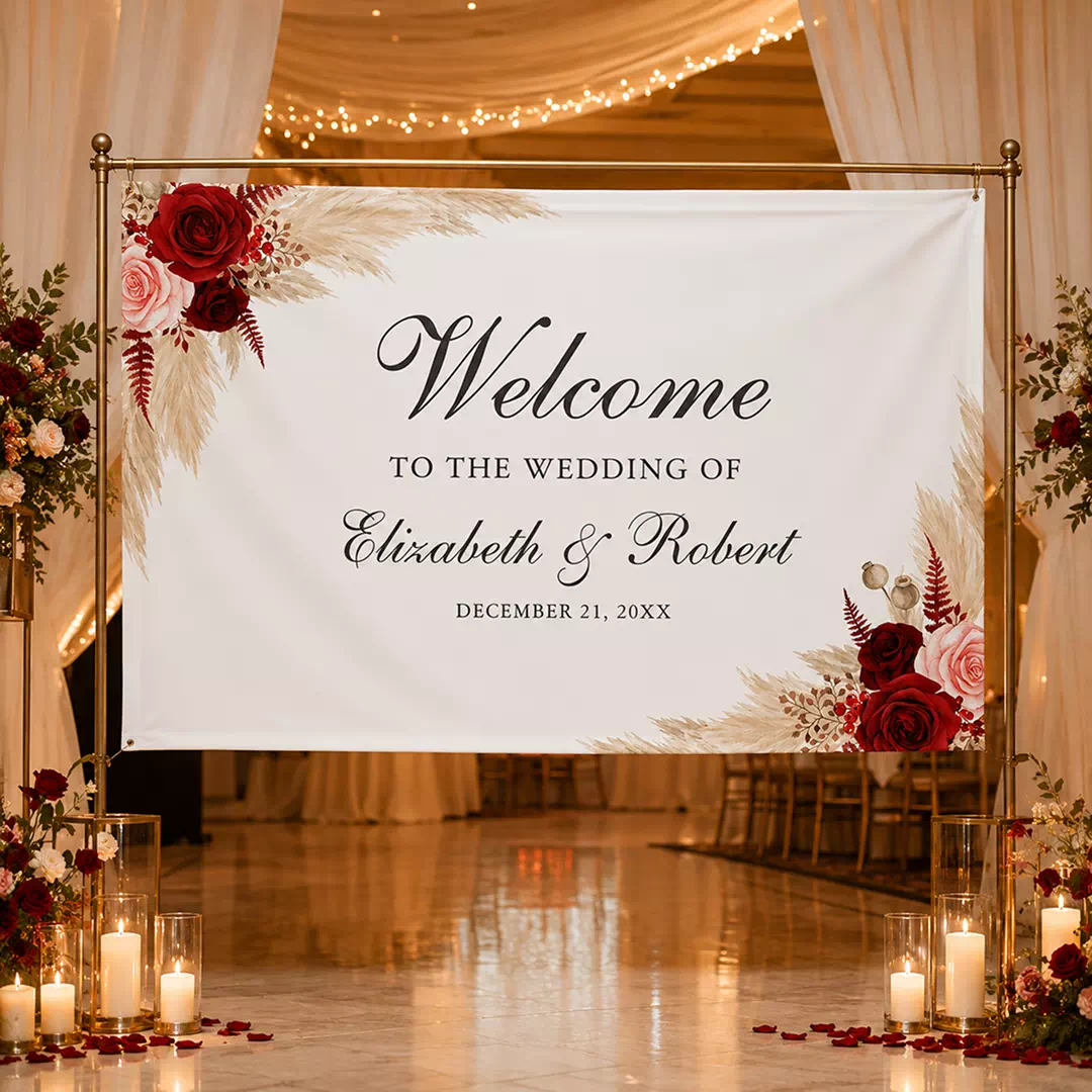 Burgundy Rose Wedding Welcome Banner - Image 3