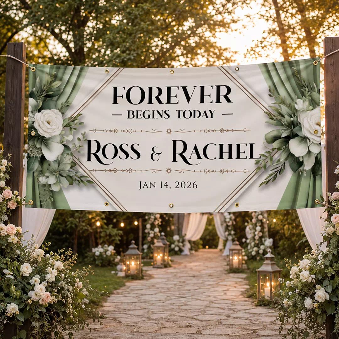 Greenery White Rose Wedding Welcome Banner - Image 3