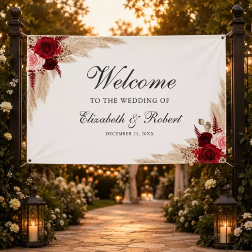 Burgundy Rose Wedding Welcome Banner