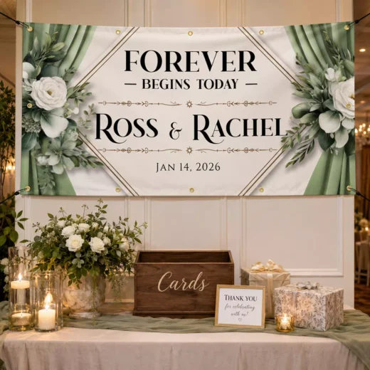 Greenery White Rose Wedding Welcome Banner
