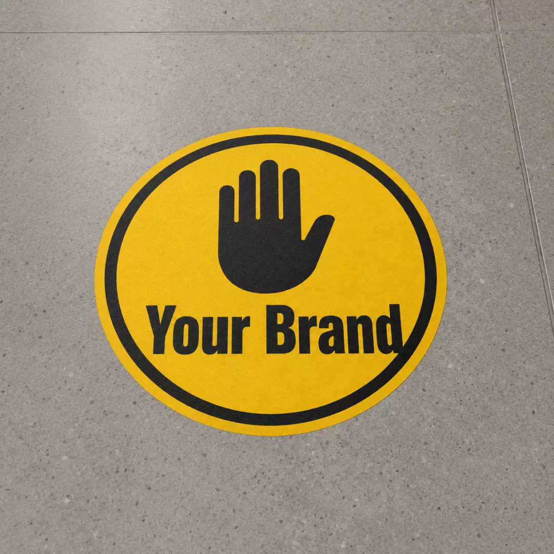 Yellow Stop Hand Branded Floor Sticker