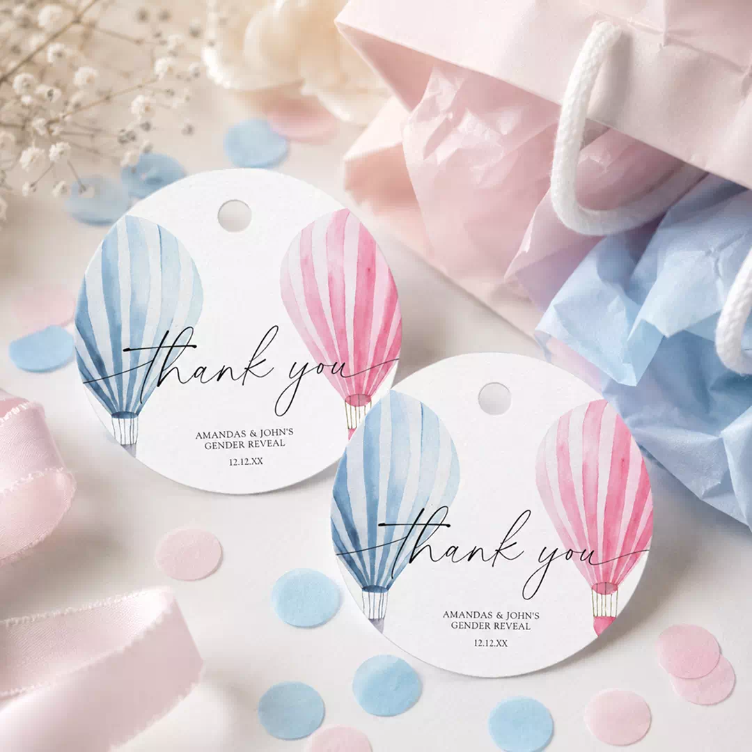 Pastel Hot Air Balloon Round Thank You Tags - Image 2