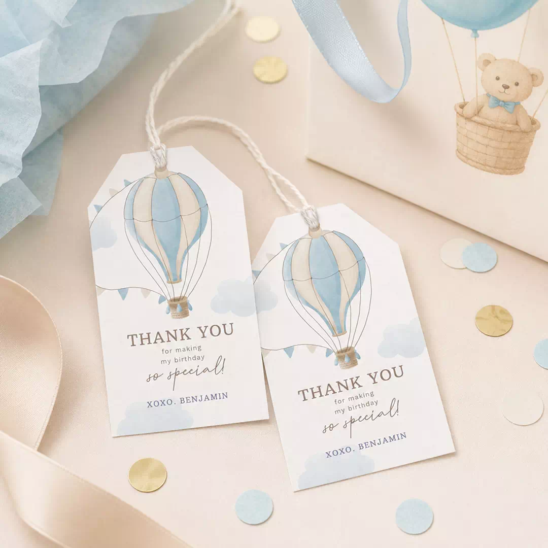 Blue Hot Air Balloon Thank You Balloon Tags - Image 3