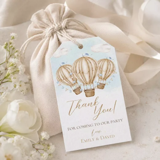Gold Hot Air Balloon Thank You Balloon Tags