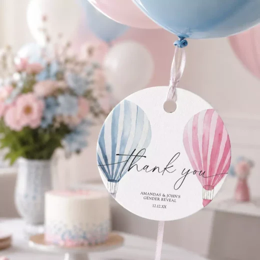 Pastel Hot Air Balloon Round Thank You Tags