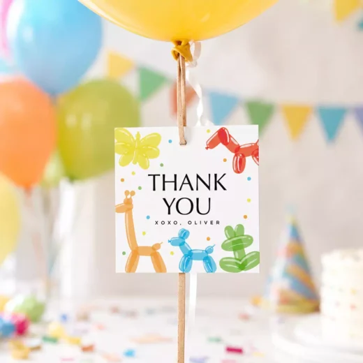 Colourful Animal Thank You Balloon Tags