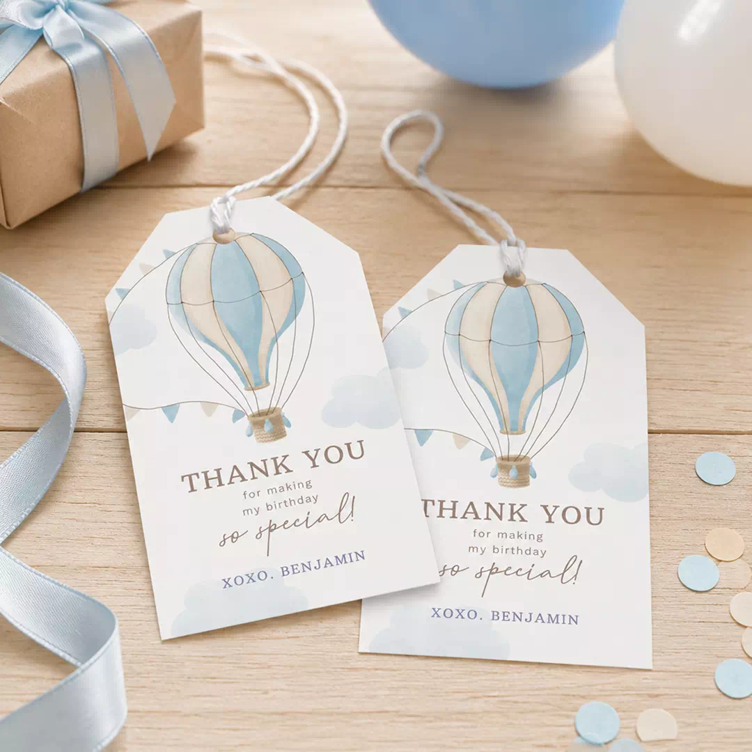 Blue Hot Air Balloon Thank You Balloon Tags - Image 4